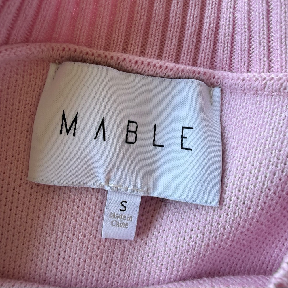 Maple Cropped Crewneck Sweater small Light Pink White Bow long sleeves knit - Picture 7 of 10